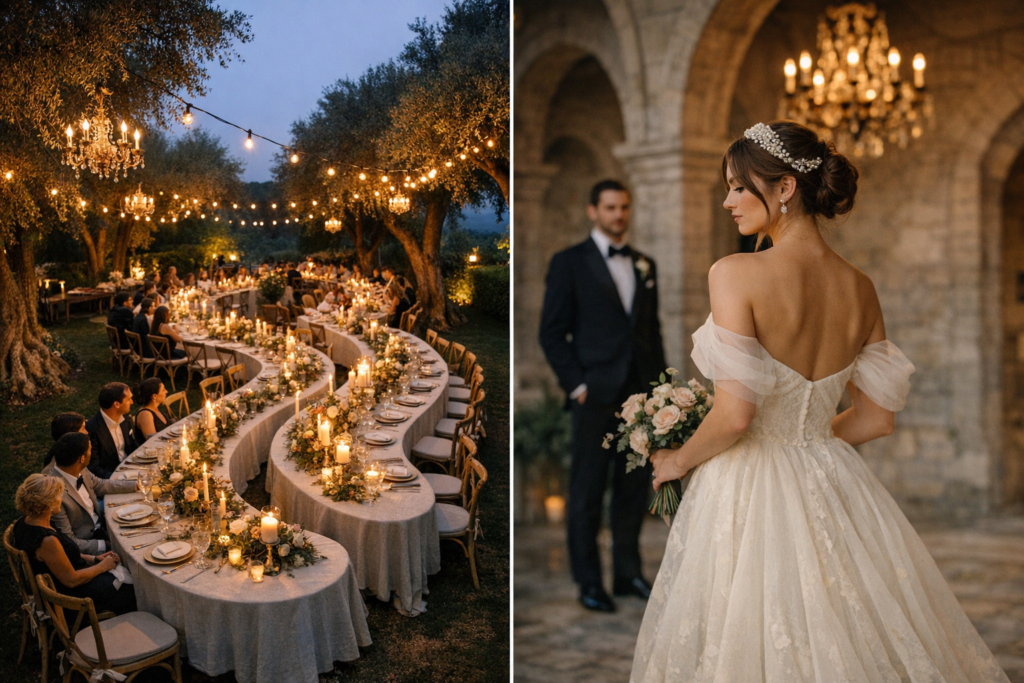 Serpentine table with bride and groom